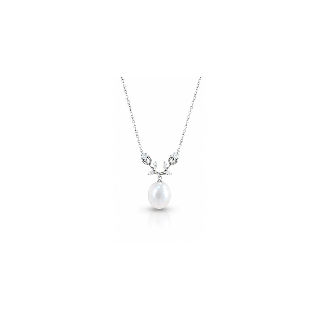 Collier Branche étincelante — Perle d'eau douce, taille goutte