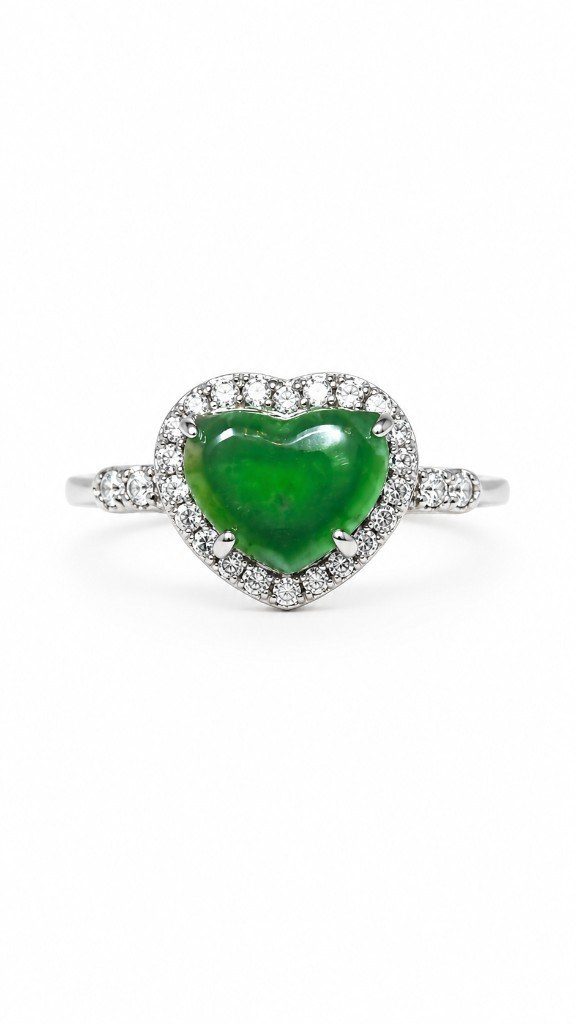 Bague Cœur de forêt — Jade vert, taille cœur