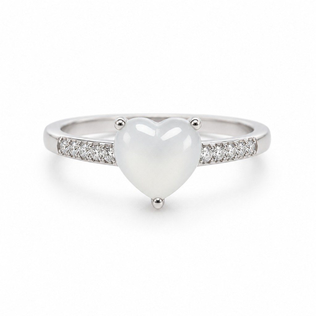 Bague Cœur de neige — Jade blanc, taille cœur