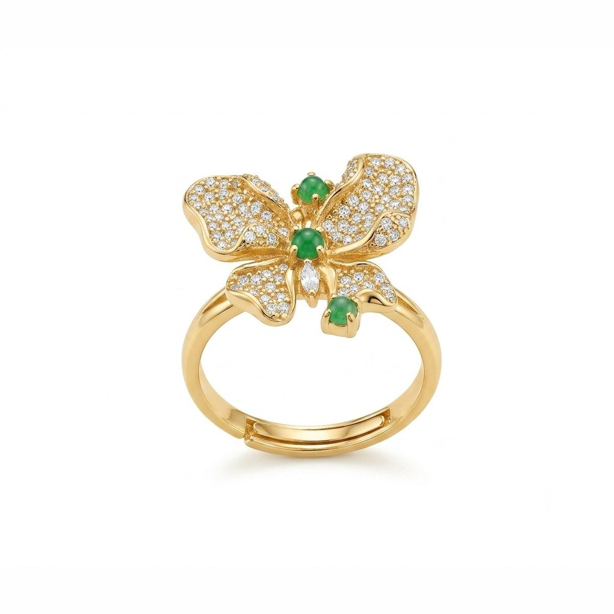 Bague Douce ailée — Jade vert & zircons