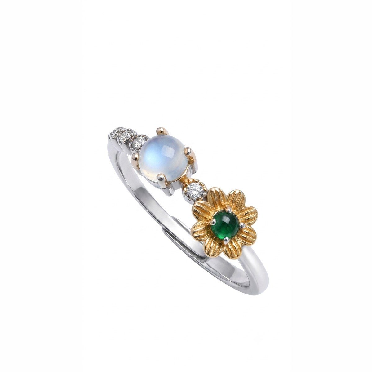 Bague Duo de sérénité — Pierre de lune & émeraude