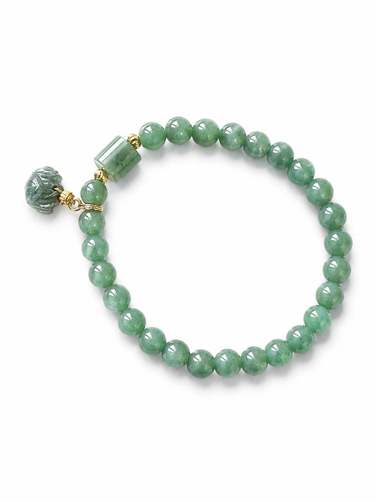 Bracelet Éveil de lotus — Jade vert, lotus sculpté