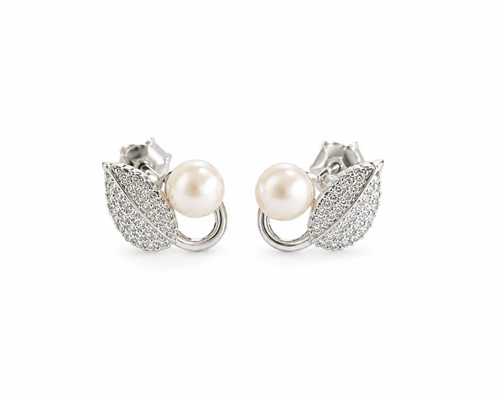 Boucle d'oreilles Feuille nacrée — Perle d'eau douce