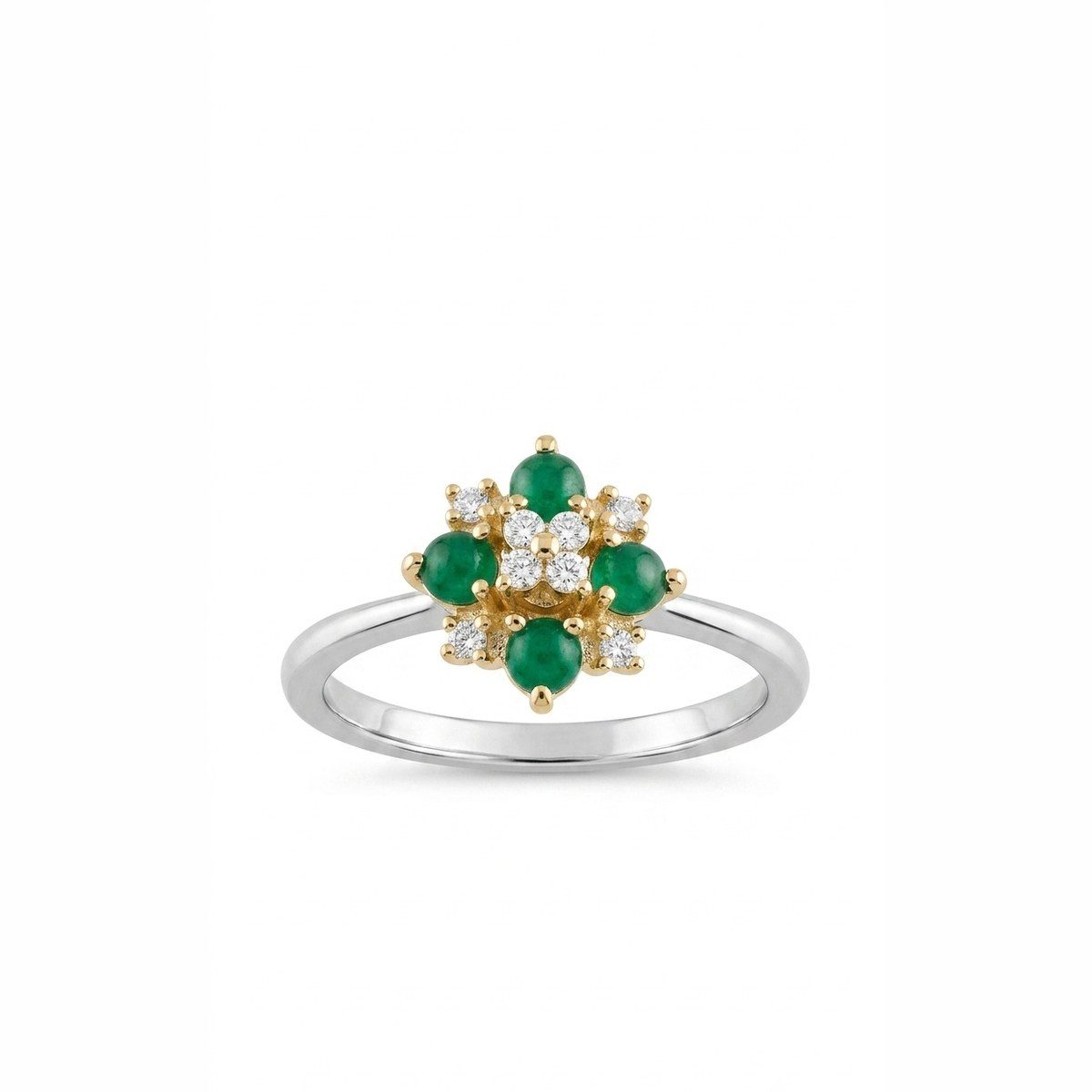 Bague Fleur de jade dorée — Jade vert & zircons