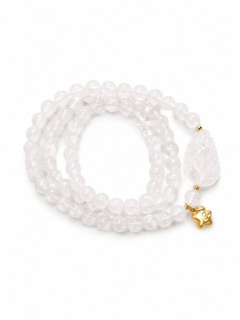 Bracelet Renard d’onyx — Onyx blanc, renard sculpté