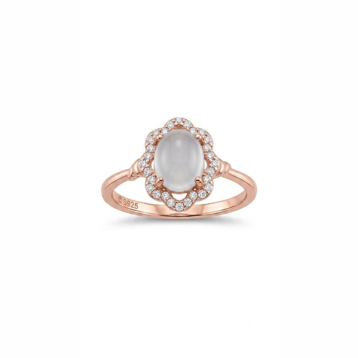Bague Rose Couronnée — Jade blanc